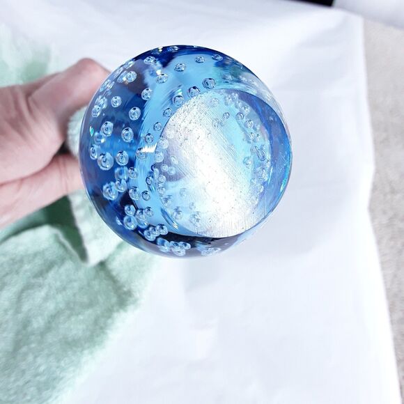 9.75" Bud Vase, Hand Blown Glass, Controlled Bubble, Light Blue Ice Blue, single - Picture 6 of 7